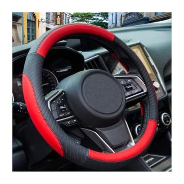 Imagem de FALVFUN Capa de volante de carro, protetor de volante de veículo de aderência suave estilo esportivo com forro antiderrapante, interior automotivo confortável, ajuste universal (preto vermelho)