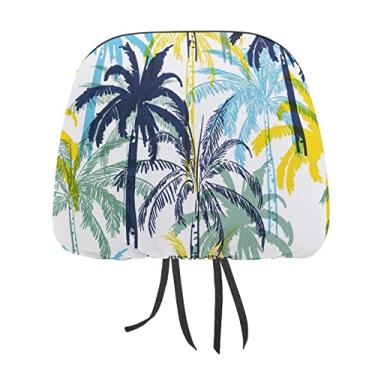 Imagem de Folhas de palmeira amarela azul sem costura em branco 1 peça capa protetora universal para assento de carro, capa macia para encosto de cabeça de carro, acessórios de decoração para a maioria dos