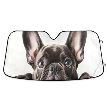 Imagem de Bonito buldogue francês close-up para-sol de carro para para-brisa bonito personalizado retrátil automotivo pára-brisas animal floral L, 144,8 cm x 80 cm
