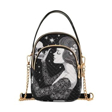 Imagem de GAIGEO Bolsa de ombro Donuts multicores, tiracolo com alça removível, bolsas transversais modernas para mulheres, Sereia preta e branca segurando uma caveira - 2, One Size