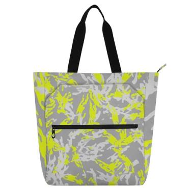 Imagem de GAIGEO Bolsa tiracolo amarela brilhante cinza camuflagem para mulheres e crianças livro escola trabalho zíper bolsa de ombro reutilizável