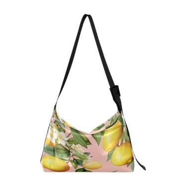 Imagem de Bolsa transversal Galaxy Wallpaper com alça larga, bolsa de ombro de couro, bolsa de ombro masculina de couro, Flores de limão em aquarela - 3, One Size