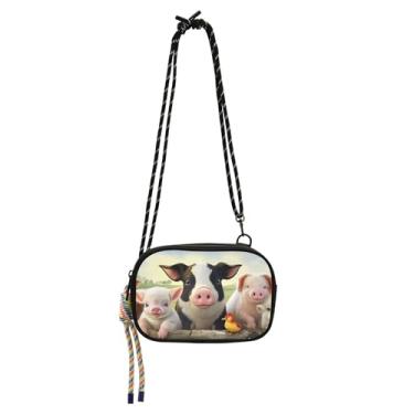 Imagem de TSENQUE Bolsa tiracolo pequena de porco com animais de fazenda para mulheres, bolsas de ombro, pochete carteira para celular