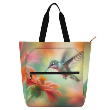 Imagem de Bolsa feminina com flor laranja beija-flor para trabalho, escola, bolsa para professores, presente para amantes de livros