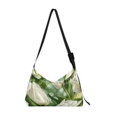 Imagem de Bolsa de couro tulipas brancas com alça de ombro, bolsa de ombro masculina de couro, bolsa tiracolo de couro, Tulipas brancas-5, One Size