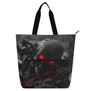 Imagem de GAIGEO Sacola feminina de Halloween com caveira de horror zumbi para trabalho, lona, praia, livros, zíper, bolsas para professores, amantes de livros