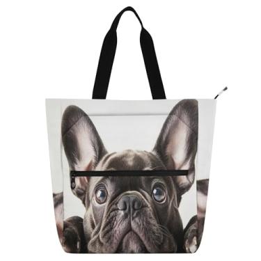 Imagem de GAIGEO Linda sacola com estampa de buldogue francês para crianças e mulheres, escola, trabalho, viagem, livro personalizado com zíper