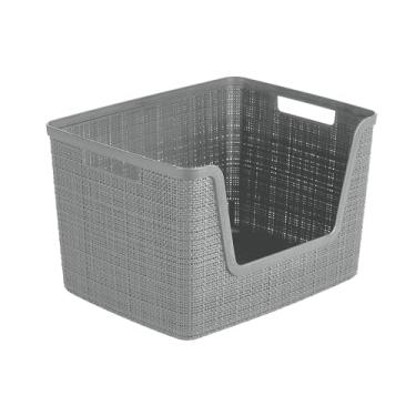 Imagem de Curver Conjunto de 4 cestos decorativos grandes de juta de fácil acesso de 18L para organização e armazenamento – caixas perfeitas para escritório em casa, prateleiras de armário, despensa de cozinha