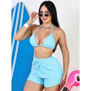 Imagem de Conjunto Biquíni e Short Anarruga com Forro e Bojo Top Praia Verão - B