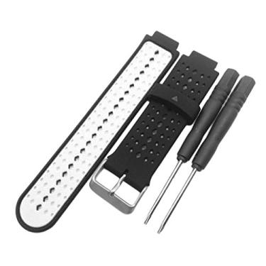 Imagem de Almencla Pulseira de silicone duas cores e fecho cromado Forerunner 220 230 235 620 630 735 Pulseira inteligente preta e branca