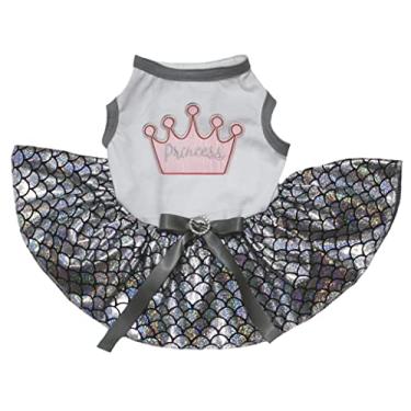 Imagem de Petitebella Vestido de cachorro sereia de prata princesa coroa branca (GGG)