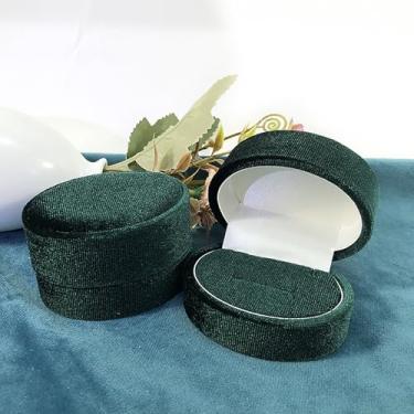 Imagem de Caixa oval de veludo para casamento, caixa de joias de veludo coreana de luxo para brincos de anel, estojo de armazenamento de embalagem de presente de flanela macia (verde)