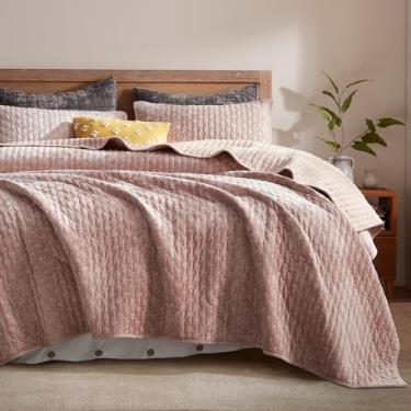 Imagem de LEAONME Conjunto de edredom de veludo king size 228 x 266 cm, leve e rosa empoeirado com 2 fronhas combinando, colcha de cama de ponto cruz macio para todas as estações