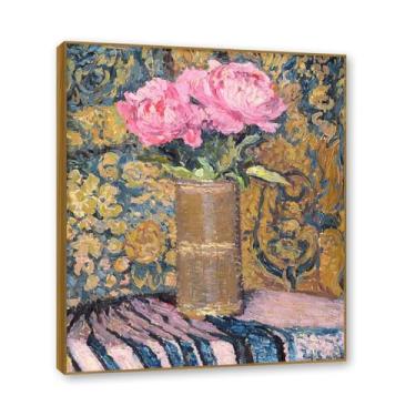 Imagem de Moldura de teca. Arte em tela floral country, pintura botânica vintage de natureza morta, decoração de parede de cozinha de fazenda emoldurada para sala de jantar. B20. 60 x 72 cm-23,6 x 28,3 pol