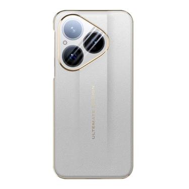 Imagem de LTLMYDAM Capa fina para Huawei Pura 80 Ultra/80 Pro/80Pro+/80, couro vegano, galvanizado, dourado, para-choque, película antiarranhões, branca, 80 Pro+