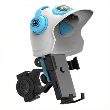 Imagem de Suporte para Celular em Forma de Capacete Impermeável e com Proteção Solar, Rotação 360° e Trava Automática para Moto, Bicicleta e Patinete(Branco)