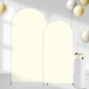 Imagem de CORNER LACE Conjunto de 2 capas de fundo de arco creme (1,8 m, 1,8 m), 2 lados elastano com elástico e parte superior redonda Chiara Arch para decoração de chá de bebê, casamento, festa de aniversário