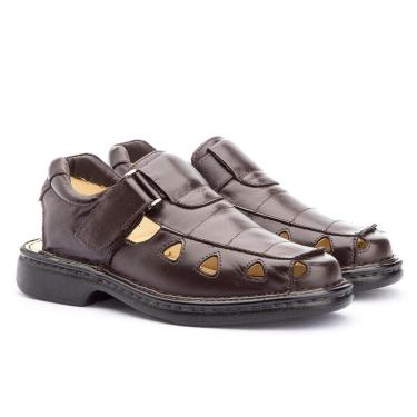 Imagem de Sandalia Ant-Stress De Couro Café Adralev Masculina-Masculino