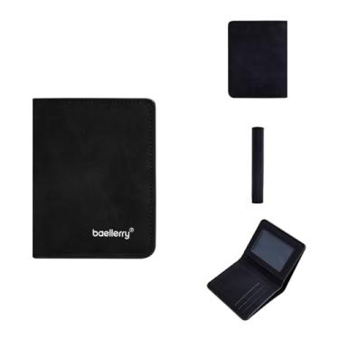 Imagem de Carteira masculina premium de estilo curto e porta-cartão, ideal para uso diário de estudantes, Preto, Retrô