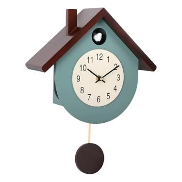 Imagem de WeiLaiKeQi Relógio Cuco com Pêndulo e Toque Silencioso, Movimento Silencioso, Volume Ajustável, Ideal para Quarto de Bebê, Sala de Jantar, Cozinha e Festas, Azul