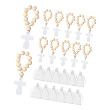 Imagem de Generic Crucifixo de madeira com rosário e bolsa para guardar lembranças de oração cristã, pingente de crucifixo religioso para mesa ou sala de estar, 12 Rosários 12 Bolsas