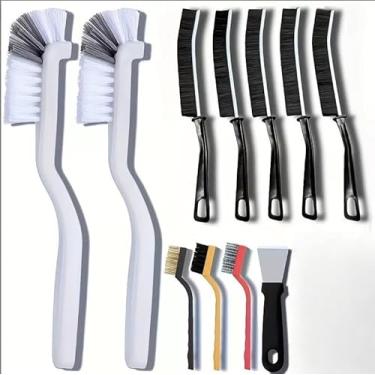 Imagem de Conjunto de 11 peças de escovas de limpeza de fendas de cerdas rígidas - escovas de limpeza pequenas adequadas para banheiros, argamassa de azulejos, azulejos de chuveiro e lacunas estreitas - fácil