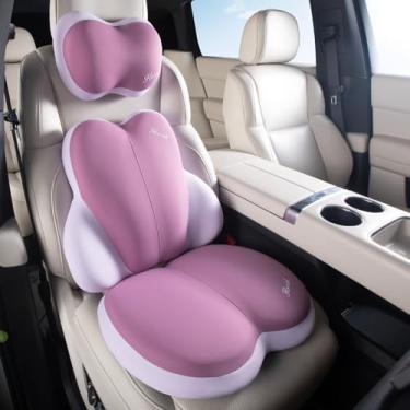 Imagem de FLORICH 3 peças de almofada de assento para assento de carro, almofada de apoio lombar, almofadas de encosto de cabeça para pescoço de carro, almofadas de assento ultrafinas de espuma viscoelástica