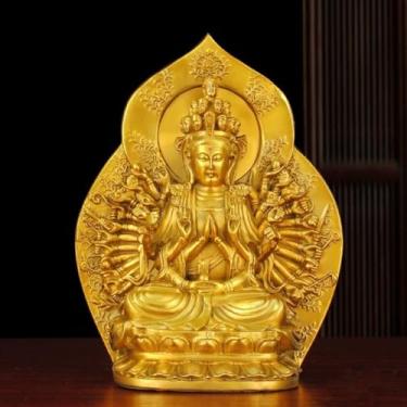 Imagem de FENNYYAR Estátua de Buda de Bodhisattva Guanyin com mil mãos de cobre puro, 16 cm, sala de estar