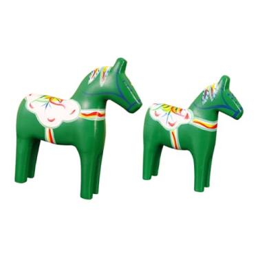 Imagem de Generic 2x Estátua de Cavalo Ornamento de Mesa Coleção Tradicional de Madeira Escultura Decorativa para Casa para Sala de Estudo Entrada Estante de Livros, Verde
