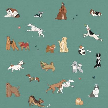 Imagem de GloryTik Papel de parede autoadesivo para cães, papel de parede removível autoadesivo com padrão animal retrô 43,9 cm x 1,016 cm