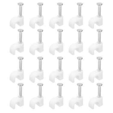 Imagem de Generic 100 peças de clipes de cabo brancos de 0,40 cm, grampos de cabo Ethernet redondos com pregos de aço, suporte de cabo de fio, clipes de cabo para gerenciamento de fios
