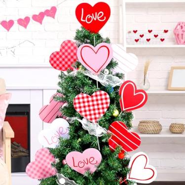 Imagem de 12 peças de decoração de árvore de dia dos namorados extragrande vermelho rosa branco enfeites de árvore de coração fofos enfeites de palitos de corações para o dia dos namorados, decoração de casa