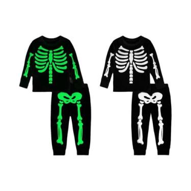 Imagem de Fantasia De Esqueleto Para Crianças, Pijamas Brilhantes De Halloween, 