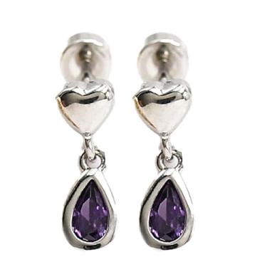 Imagem de Niaspi Brincos pendentes de coração com zircônia cúbica roxa coração CZ gota cartilagem brinco pingente gota brincos moda piercing orelha joias para mulheres, 20G, Zircônia cúbica Cobre Aço de titânio