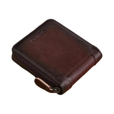 Imagem de Carteira Masculina De Couro Genuíno 2024 Com Zíper, Porta-Cartões Curt
