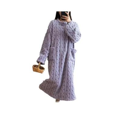 Imagem de Camisola Feminina De Veludo Coral De Manga Longa Com Dois Bolsos, Pija