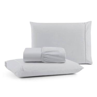 Imagem de Jogo Cama Lençol Bali Queen Percal 180 Fios 100% Algodão Ponto Palito 3 Peças - Cinza