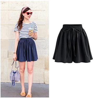 Imagem de Women's Casual Summer Comfy Culottes Shorts Elastic Waist Wide Leg Shorts (Black,M)