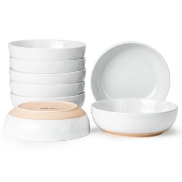 Imagem de Metflavor Conjunto de 8 tigelas de massa, tigela de salada de cerâmica larga e profunda, tigela grande de 20 cm para sopa, cereal, ramen, micro-ondas e lava-louças, base de terracota fosca (branco