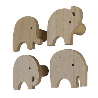 Imagem de Conjunto 4 Ganchos Cabides Elefante De Madeira Para Parede - Mai Home