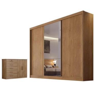 Imagem de Guarda Roupa Casal Duna com Espelho e Cômoda Seul Cumaru 23 - Novo Hor