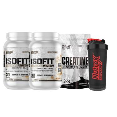 Imagem de Kit 2x ISOFIT Whey 900g + Creatina 1kg + Coqueteleira Nutrex-Unissex