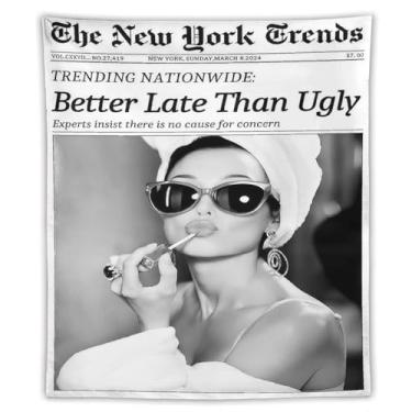 Imagem de New York Trends Wall Art Preto e Branco Jornal Better Late Than Ugly Tapeçaria de Parede Funky Feminist Tapeçarias Modernas Decoração de Parede Faculdade para Bar Carrinho Menina Dormitório Tapeçaria