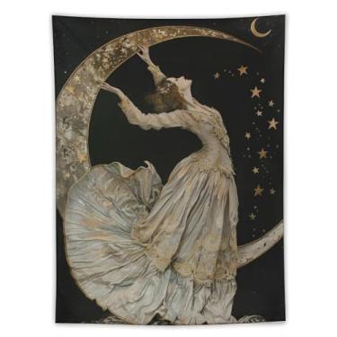 Imagem de Tapeçaria mística Mulher de Vestido Branco Lanterna Caminho Floresta Estranho Escuro Decoração de Parede Sala de Estar Quarto Decoração de Casa Exclusivo Têxtil Pendurado 152 x 203 Tapeçaria