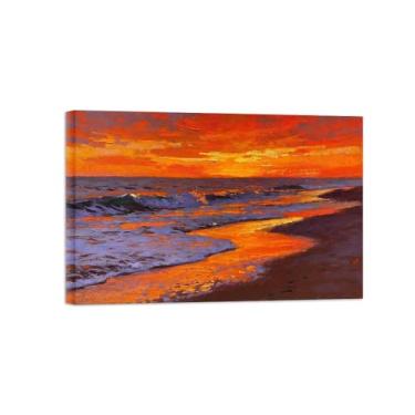 Imagem de Impressão em tela de paisagem de arte de parede - mar praia pôr do sol - pintura de decoração - imagens para sala de estar pronta para pendurar tela embrulhada 60 x 90 cm 24 x 35 pol