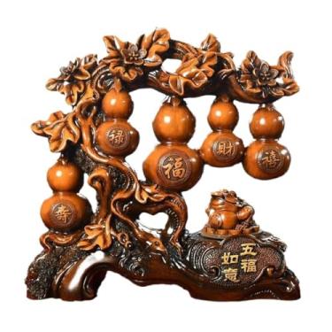 Imagem de Entrelaçados Cinco bênçãos descem sobre a casa Cabaça de resina e ornamento de estatueta da fortuna | Presente de decoração de sala de estar, entrada e armário de vinho(Big)
