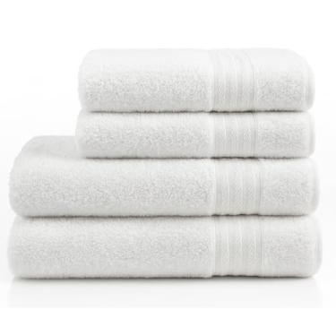 Imagem de Jogo Kit 4 Toalhas Banho e Rosto 100% Algodão Fio Penteado 420g/m² Conforto Absorção Maciez para Casa Hotel Salão (Branca)