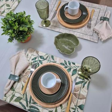 Imagem de Jogo Americano Dupla Face (kit de 6 lugares) Tecido Impermeável Folhagem Verde + 6 Porta Guardanapos | Mesa Posta