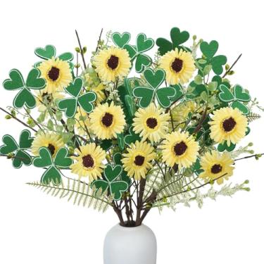 Imagem de Zythrem 8 peças de decorações para o dia de São Patrício, palitos artificiais de margaridas trevo gerbera, flor falsa para mesa de festa em casa no dia de São Patrício