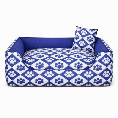 Imagem de Cama Pet Caminha para Cães e Gatos Para Pets "GRANDE" GG/EXG Lavável, Antialérgica e Confortável(AZUL PATAS,G - 60X50X17)